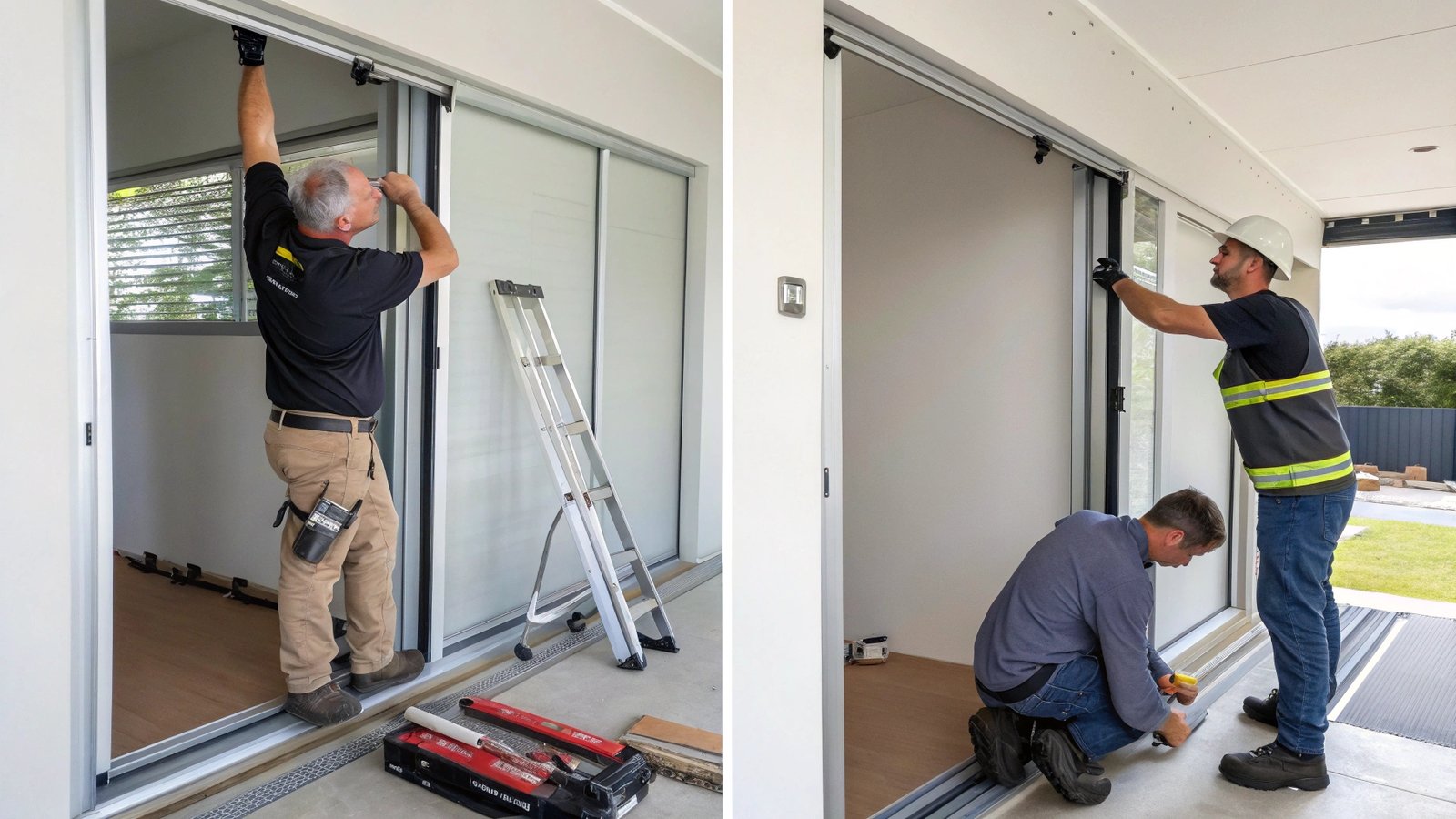A new sliding door being installed