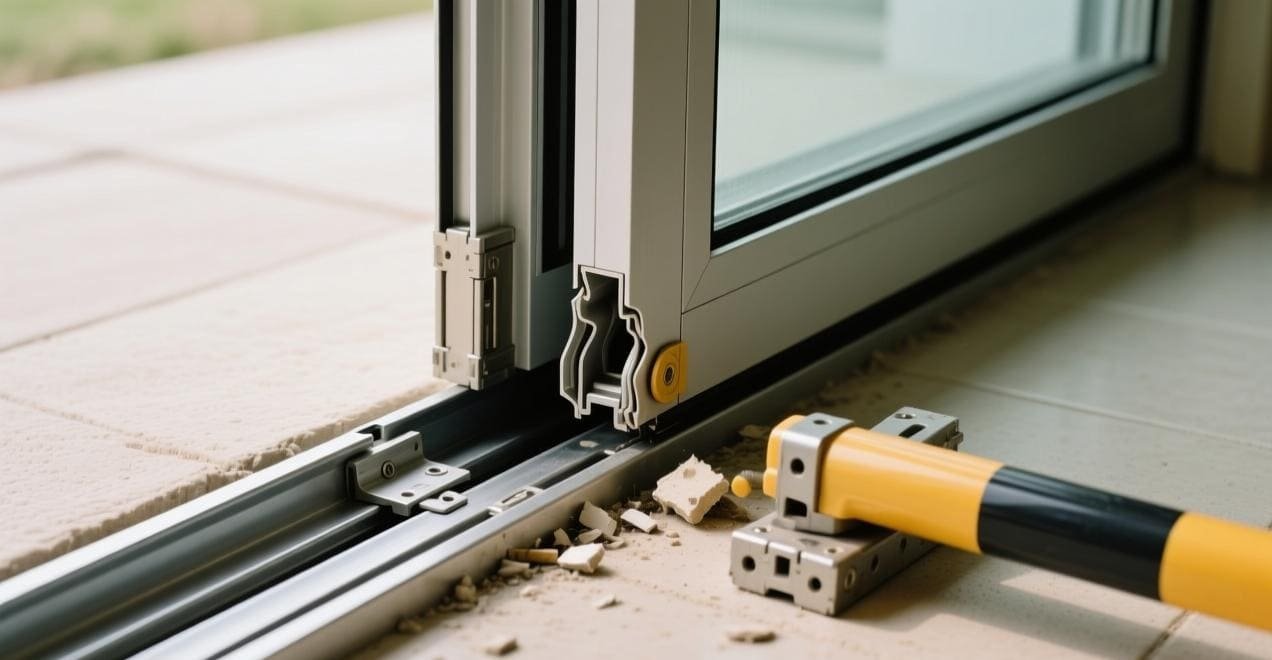 A sliding door that is off its track