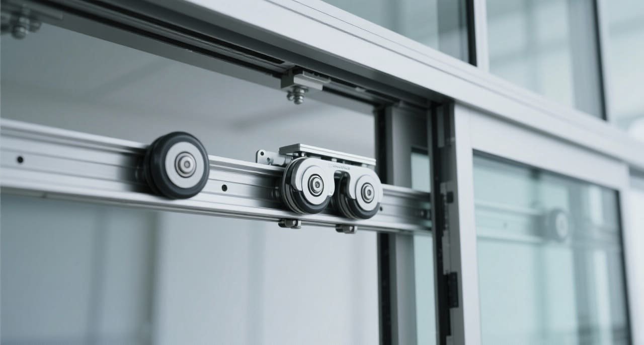 A complex compound pulley system for an industrial sliding door