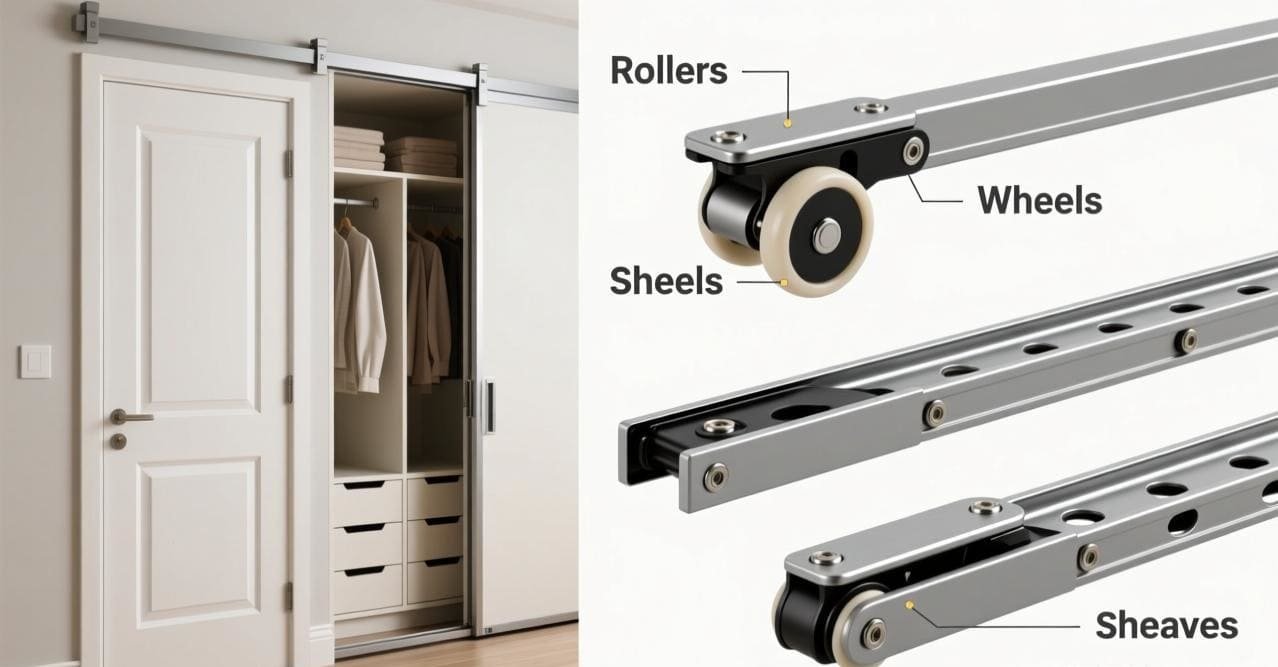 A catalog page showing different types of door rollers with their technical names