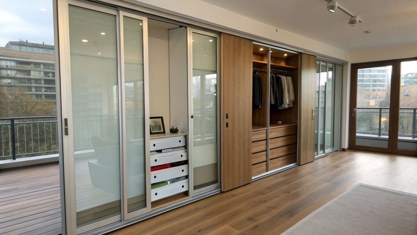 An infographic showing five examples of pulleys: a flagpole, blinds, a crane, an elevator, and a sliding door.