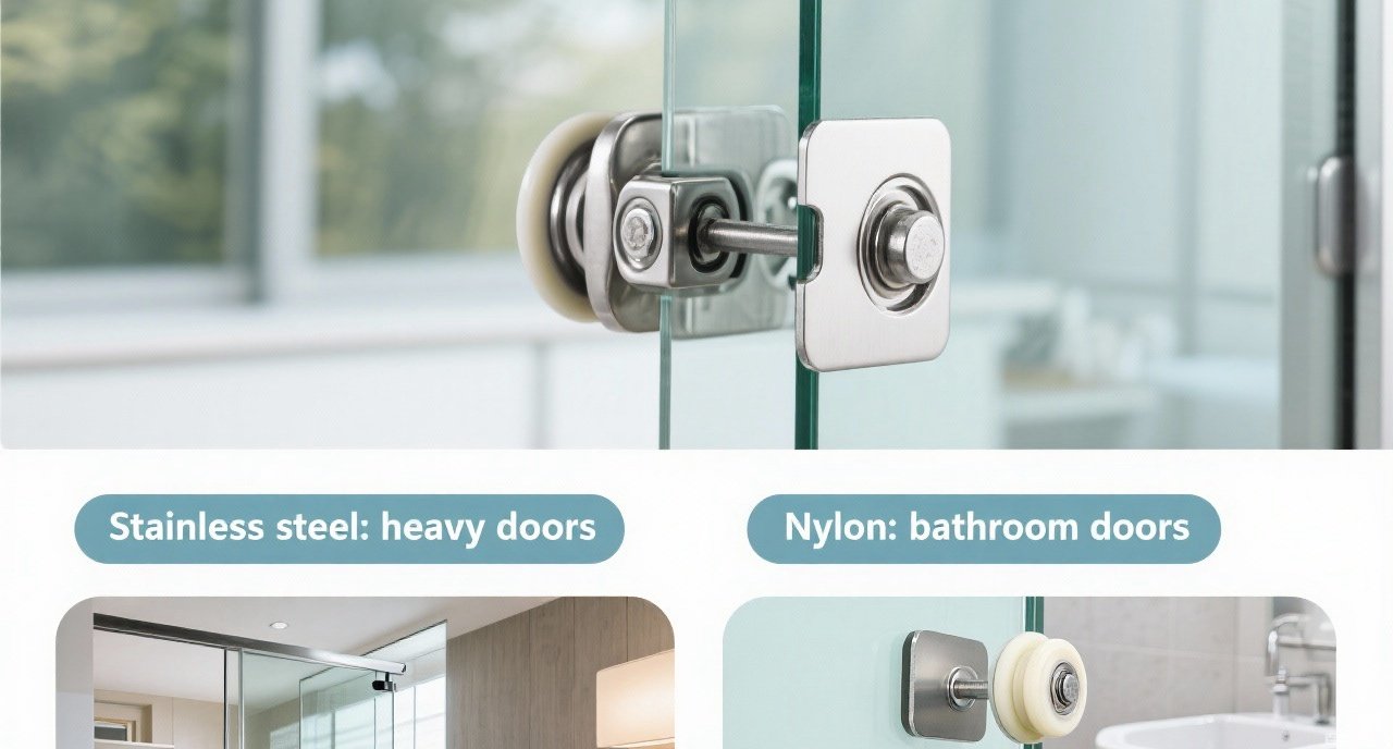 Close-up shots of different pulley materials like stainless steel and nylon