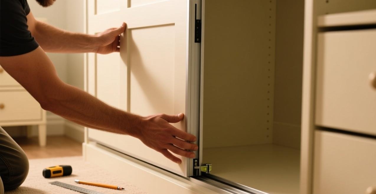 A step-by-step infographic on installing wardrobe door rollers