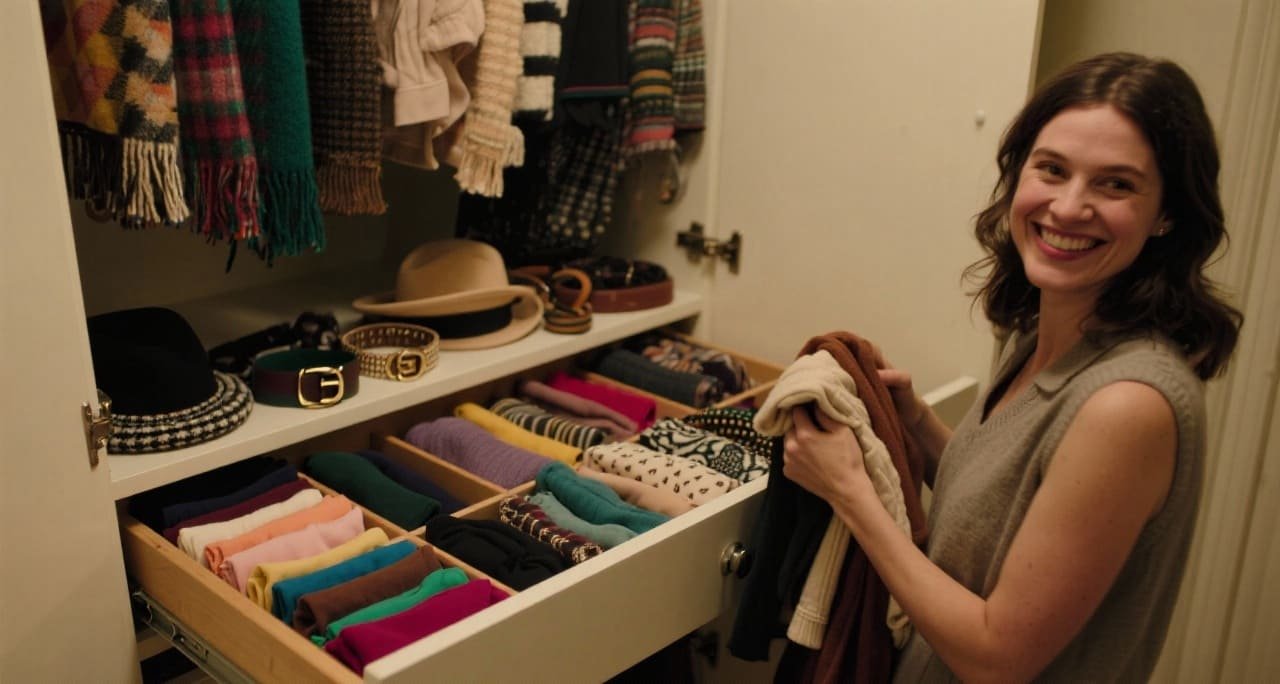 A minimalist wardrobe with a curated selection of clothes