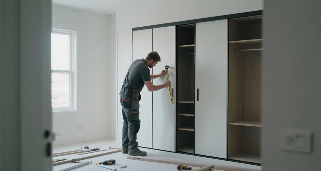 A modern, well-designed wardrobe with sliding doors