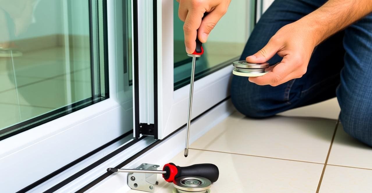 A set of heavy-duty tandem rollers for a sliding glass door