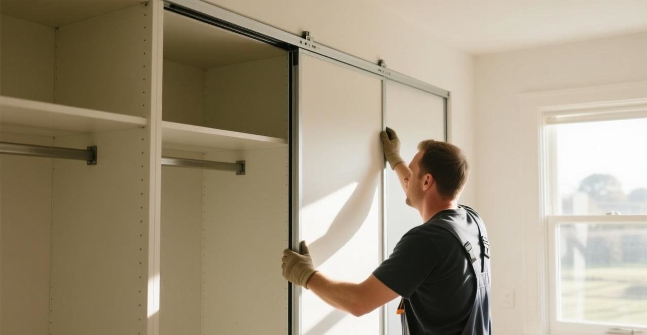 A diagram showing the placement of top and bottom rollers on a sliding wardrobe door