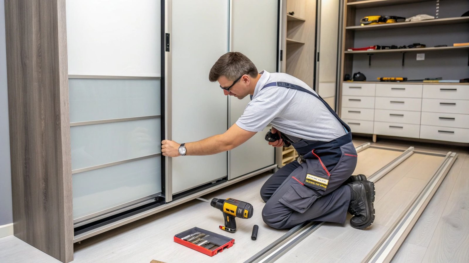 Adjusting the roller height on a sliding wardrobe door