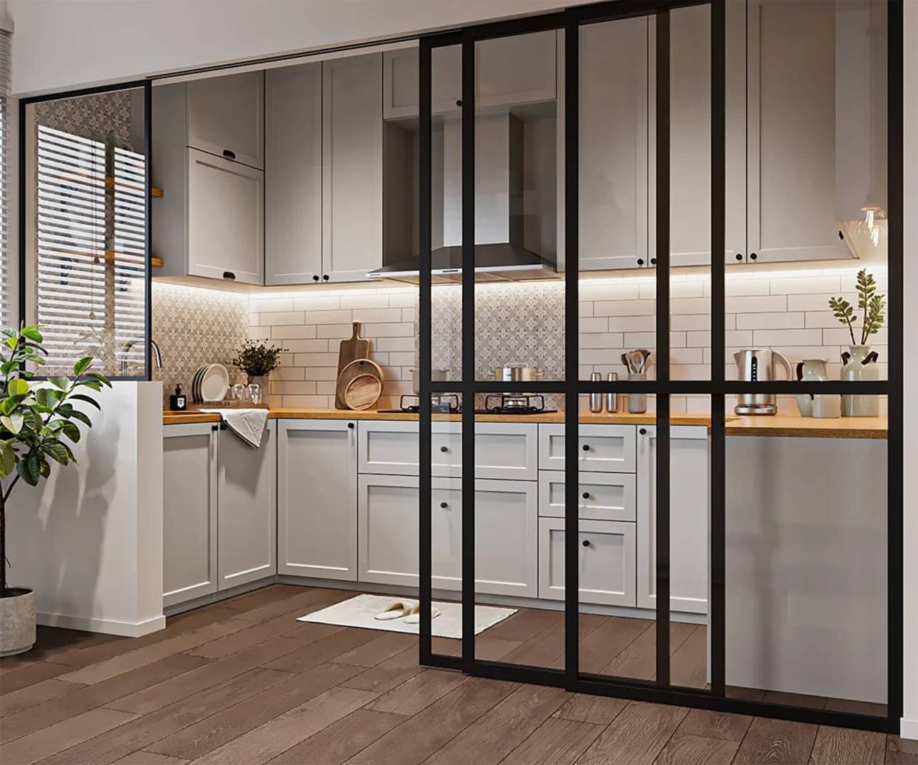 Close-up of a modern full overlay kitchen cabinet door