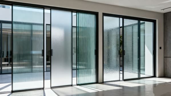 A selection of different sliding door systems and hardware components