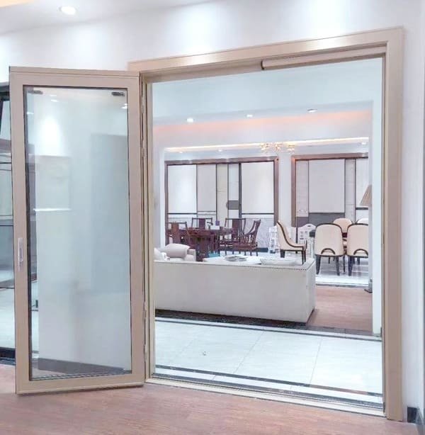 A modern PD door installed in a small bathroom to save space