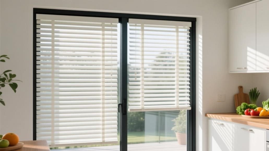 Kitchen sliding door with vertical blinds