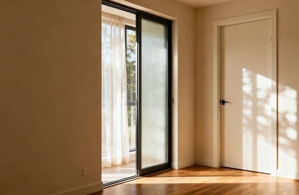 A room with both a normal hinged door and a sliding closet door