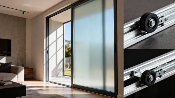 A hardware catalog showing different sliding door tracks and rollers