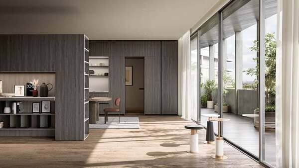 A modern home with a large sliding glass patio door