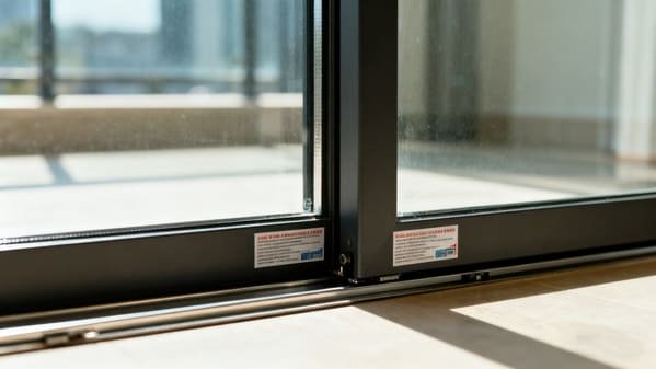 A finger pointing to a serial number sticker on a door jamb