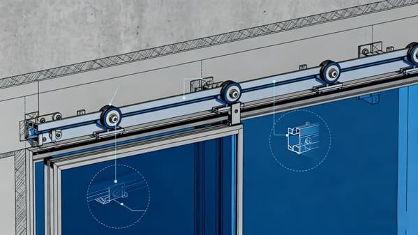 Diagram showing how a roller sits in a sliding door track