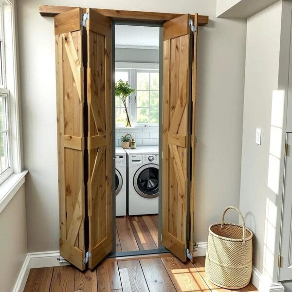 Diagram showing a two-panel bifold door mechanism