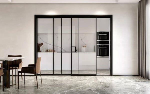 modern black frame sliding glass door