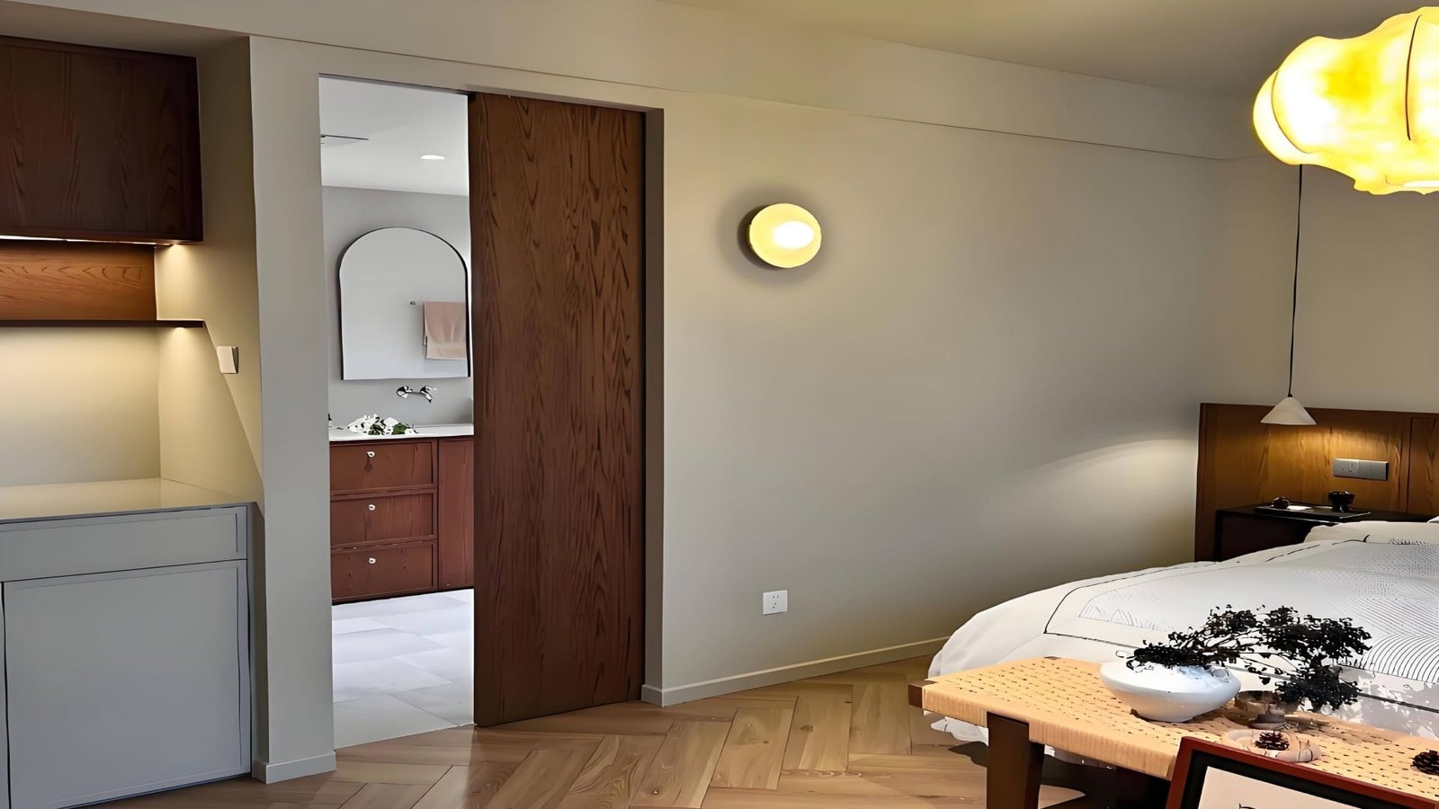 A pocket door partially open, showing how it slides into the wall cavity