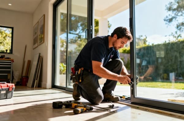 Worn-out sliding door roller next to a new one