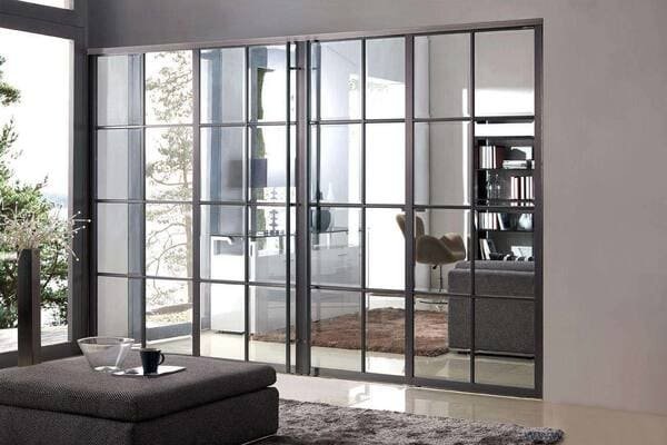 A diagram showing the cross-section of a sliding door panel with thickness measurement.