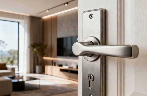 technical drawing of a door handle with labeled parts