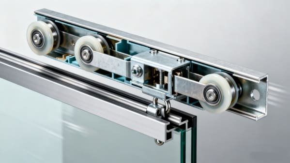 Close-up of a spinning sliding door wheel