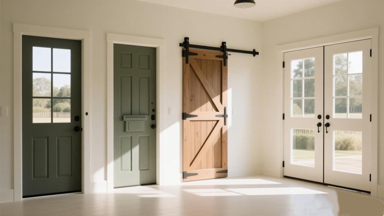 An illustration showing different types of sliding doors like bypass, pocket, and barn doors