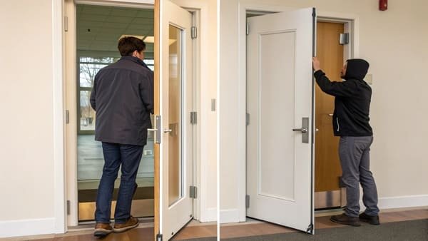 a diagram showing left-hand and right-hand door handing