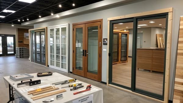 A hardware expert showing different sliding door rollers to a client.