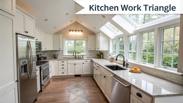a diagram showing the kitchen work triangle between the fridge, sink, and stove