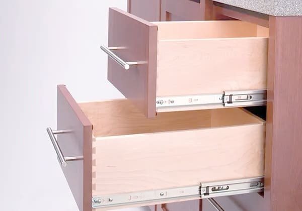Close-up of a ball-bearing drawer slide mechanism