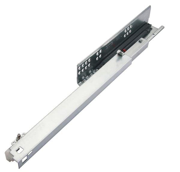 A clean, modern kitchen with frameless cabinets and hidden drawer hardware