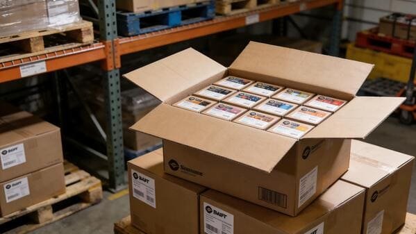 An outer carton and an inner box both showing product labels