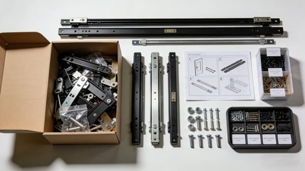 Hardware components neatly organized in a partitioned tray for installation