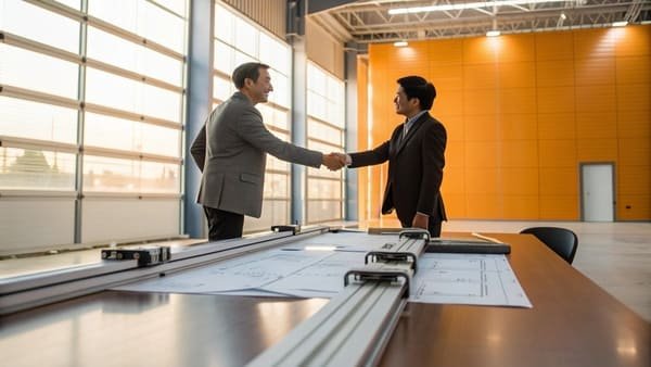 A map showing a factory location in an industrial zone versus a trading company in a city center.