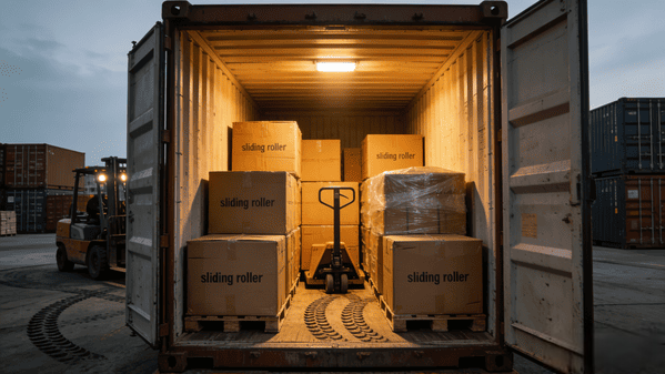 A shipping container being loaded, symbolizing cost savings from FCL shipping