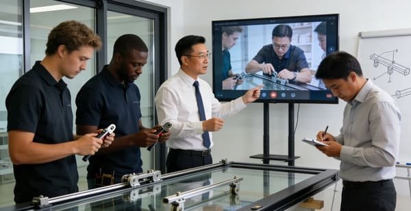 An engineer on a video call with a construction team on site