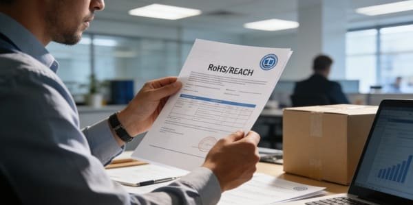 RoHS and REACH compliance logos