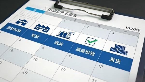 A calendar with milestones marked for a production schedule