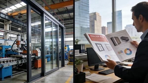 A factory worker holding a sign with a client's name in front of a production line.
